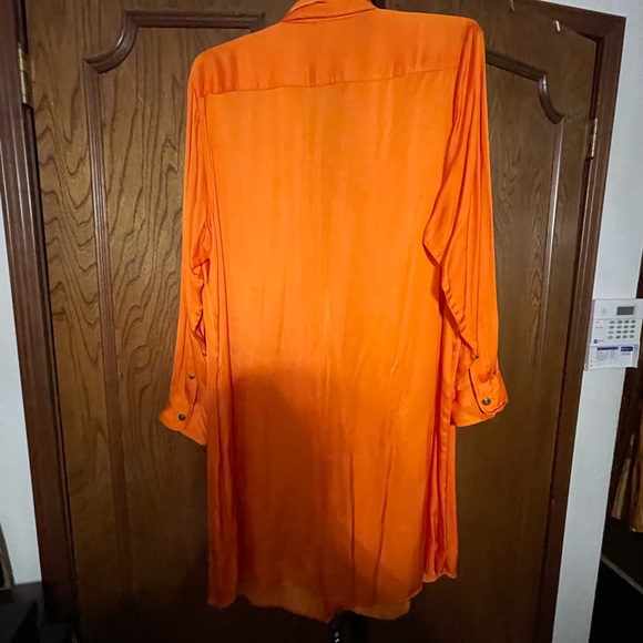 Tangerine button front dress front pockets - Picture 2 of 4